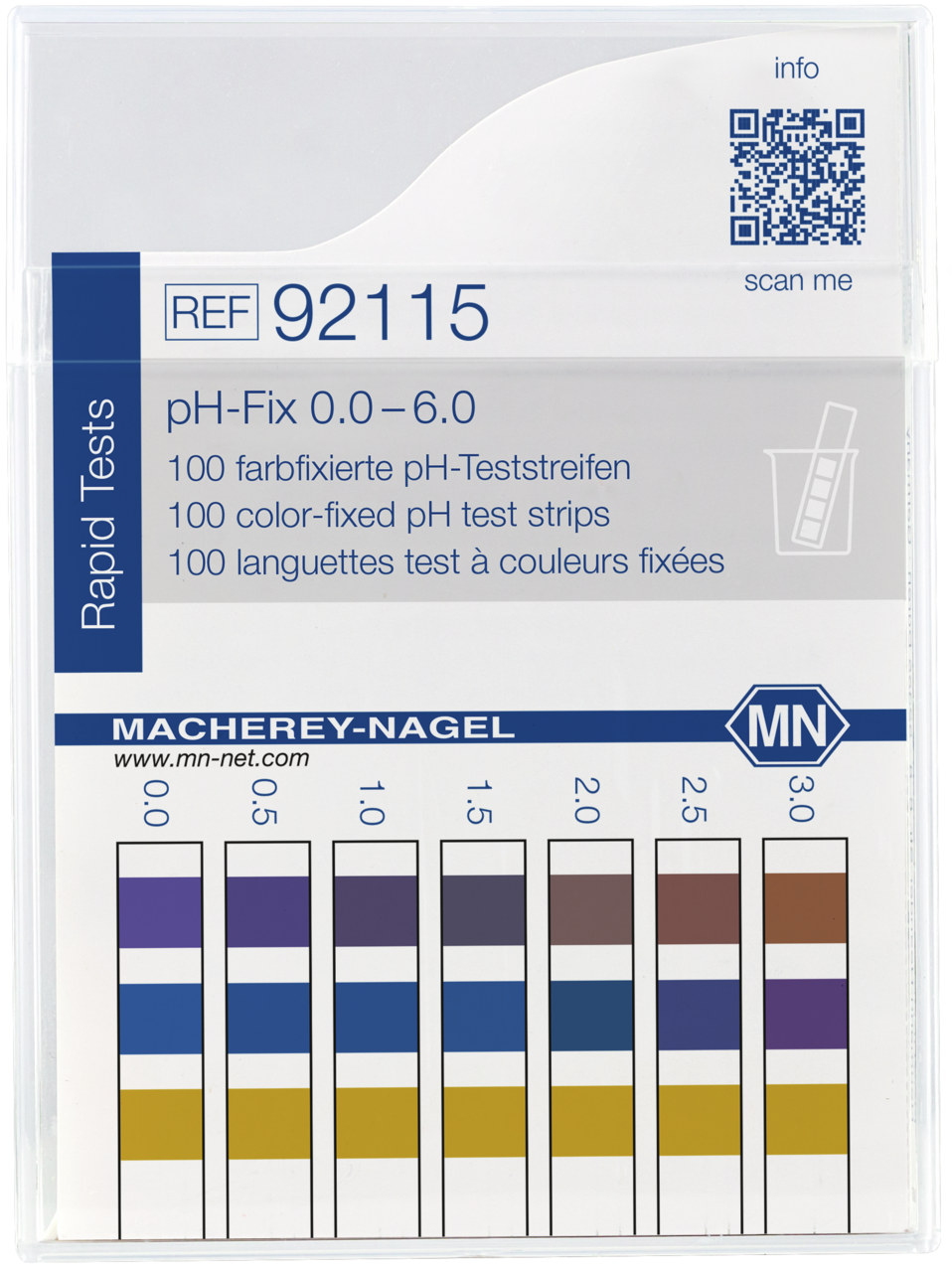100 test strips in a classic flat box with color scale