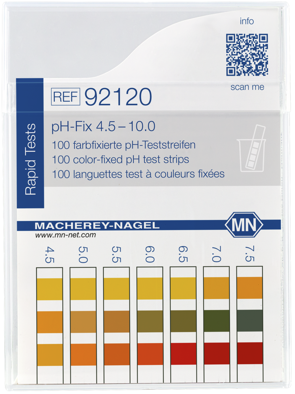 100 test strips in a classic flat box with color scale