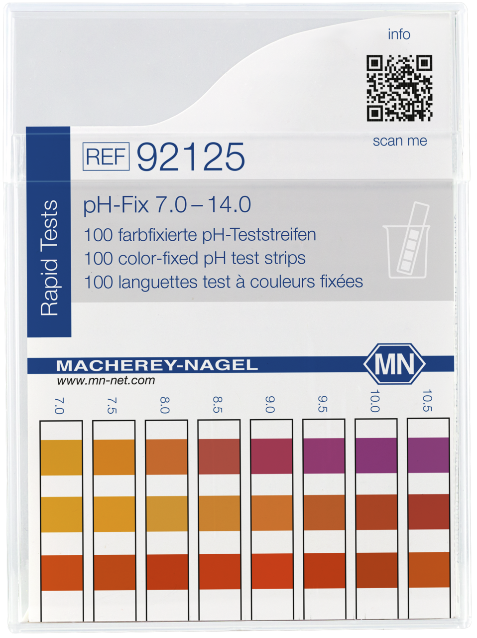 100 test strips in a classic flat box with color scale