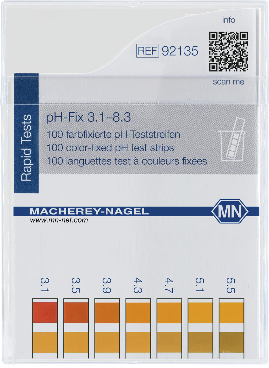 100 test strips in a classic flat box with color scale
