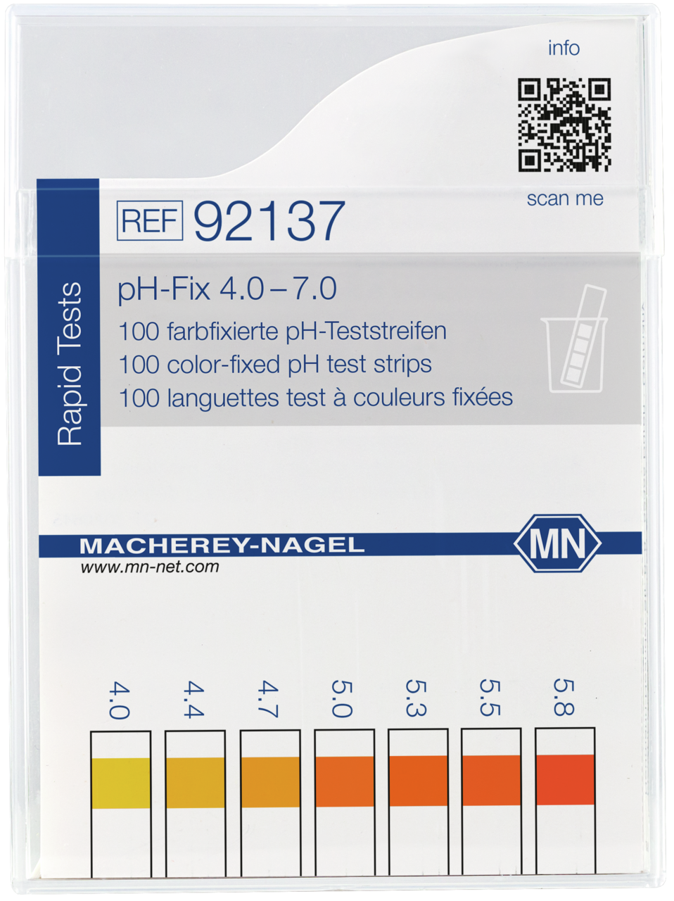 100 test strips in a classic flat box with color scale