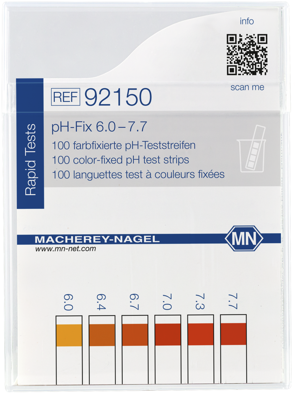 100 test strips in a classic flat box with color scale