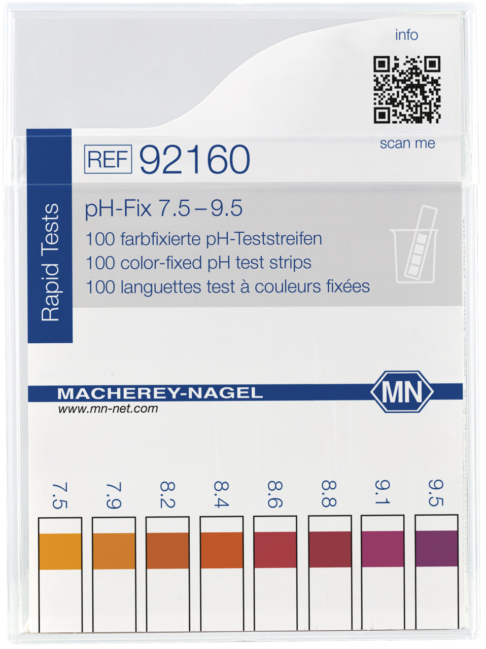 100 test strips in a classic flat box with color scale