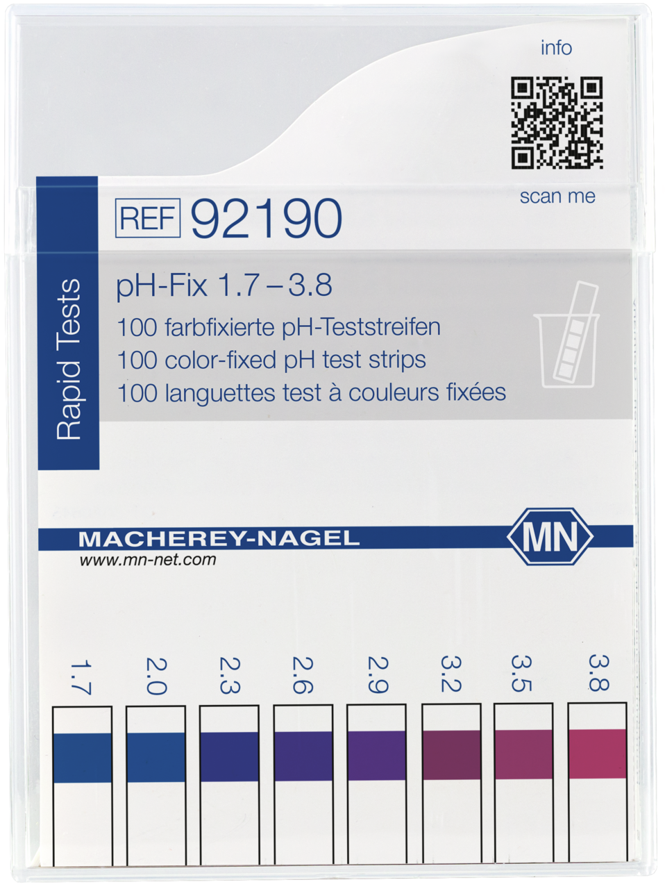 100 test strips in a classic flat box with color scale