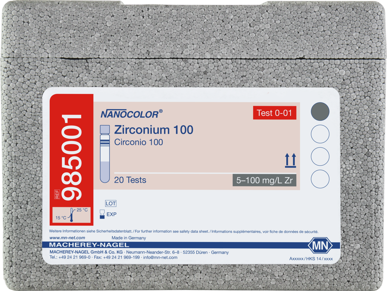 Rugged box with 20 test tubes. Sufficient for 20 tests.