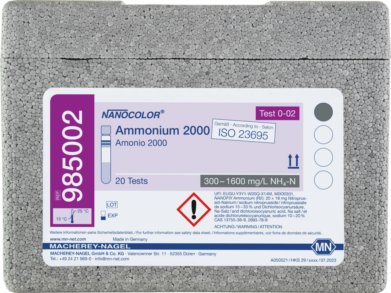 Rugged box with 20 test tubes. Sufficient for 20 tests.