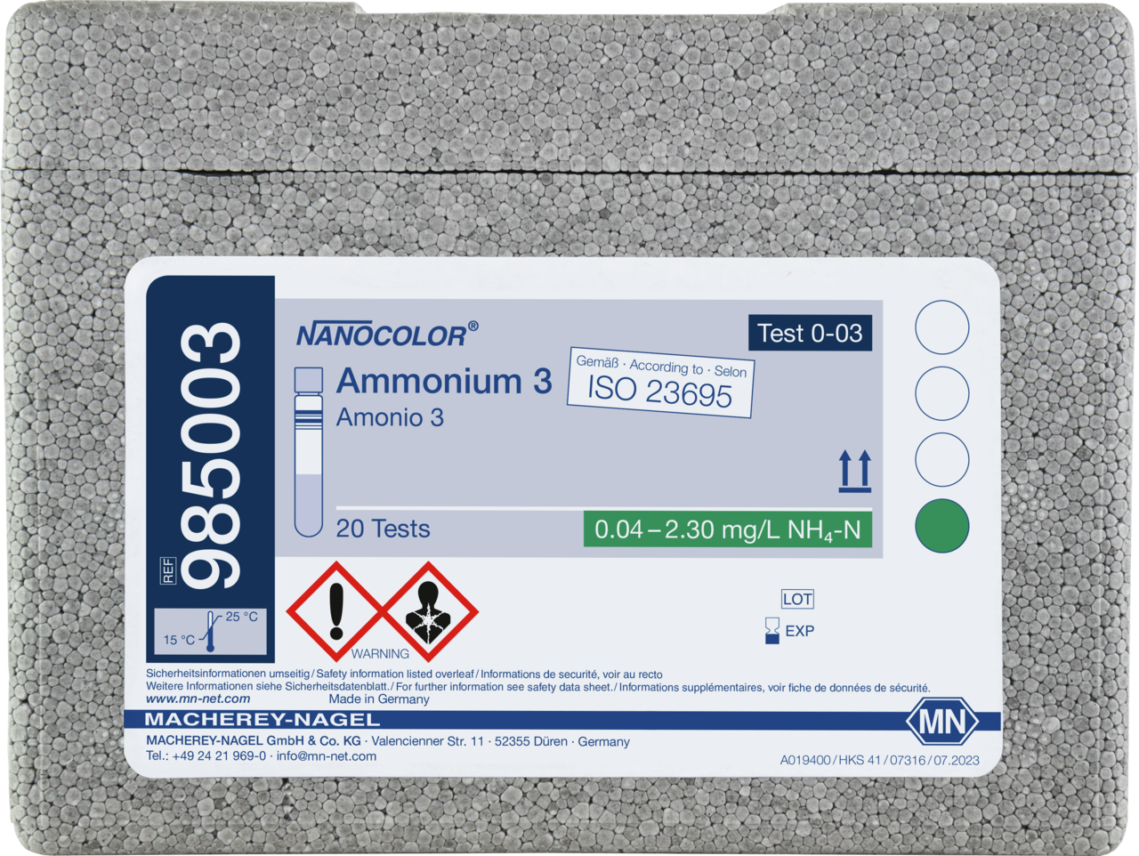 Rugged box with 20 test tubes. Sufficient for 20 tests.