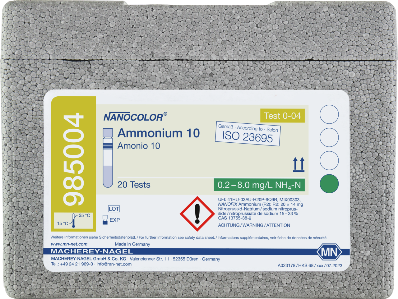 Rugged box with 20 test tubes. Sufficient for 20 tests.