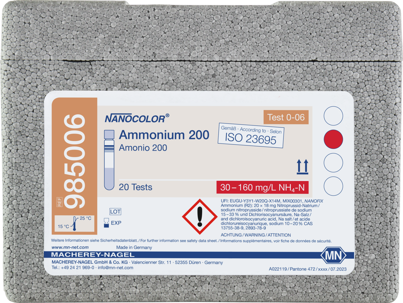 Rugged box with 20 test tubes. Sufficient for 20 tests.