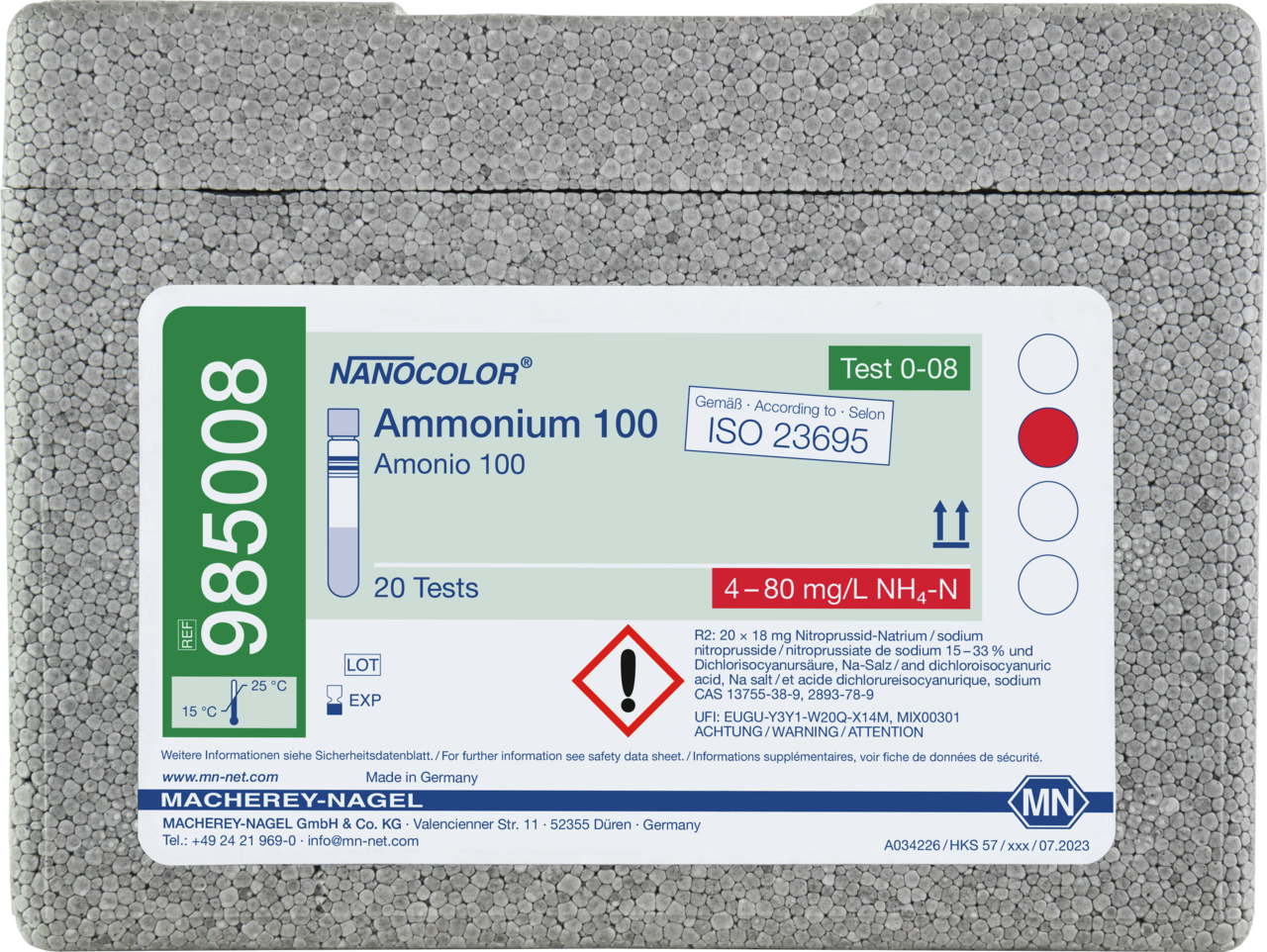 Rugged box with 20 test tubes. Sufficient for 20 tests.