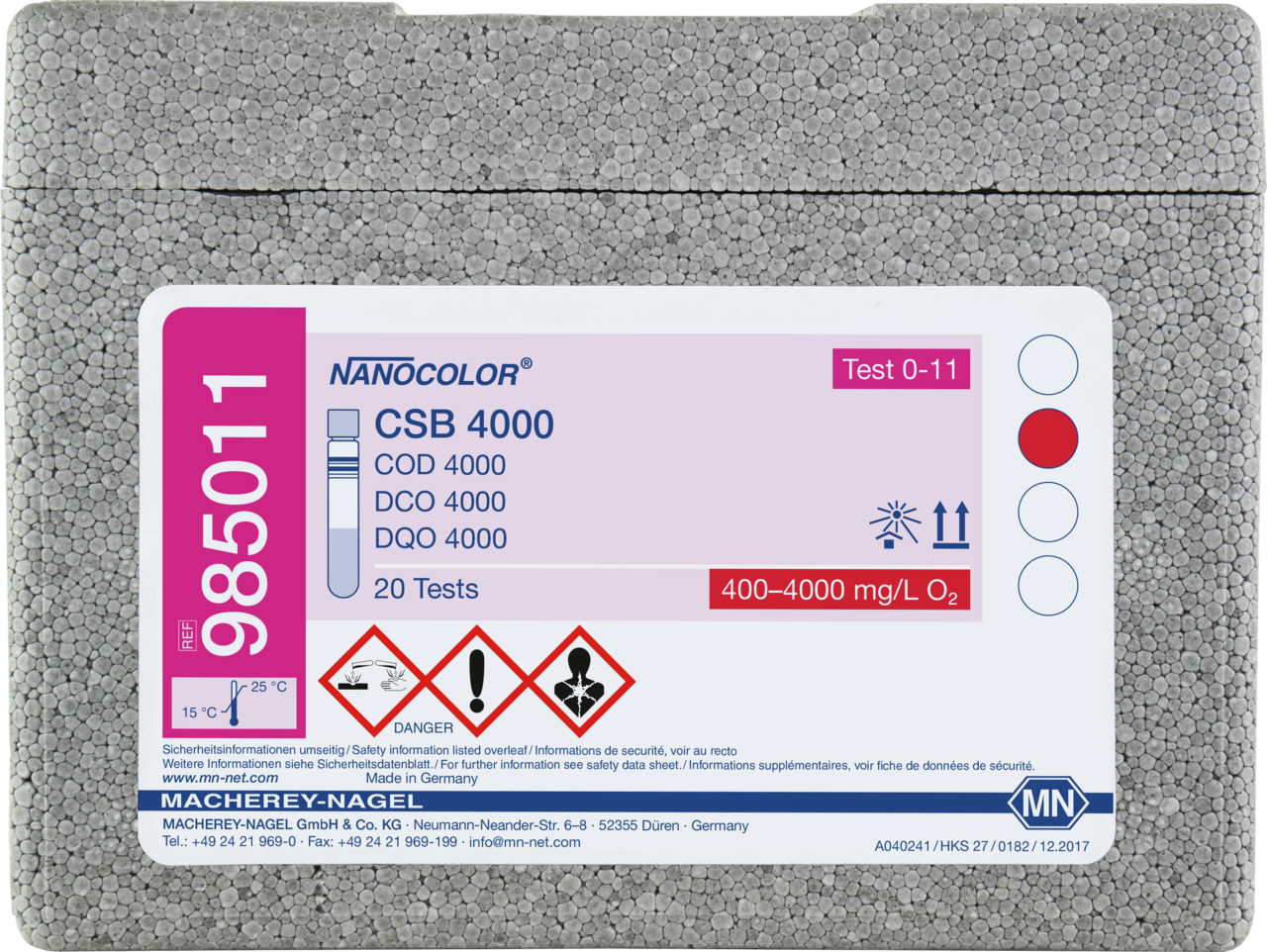 Rugged box with 20 test tubes. Sufficient for 20 tests.
