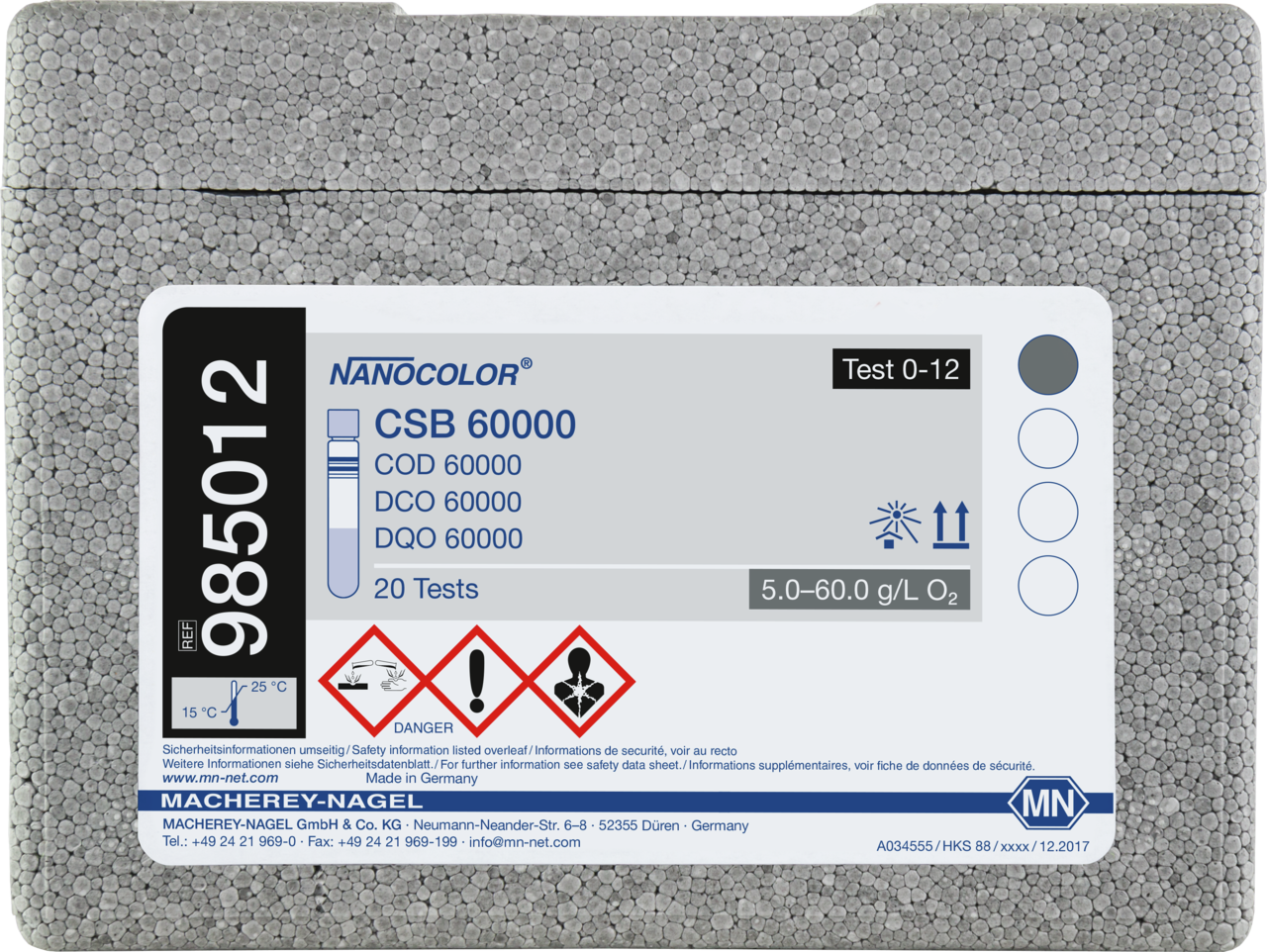 Rugged box with 20 test tubes. Sufficient for 20 tests.