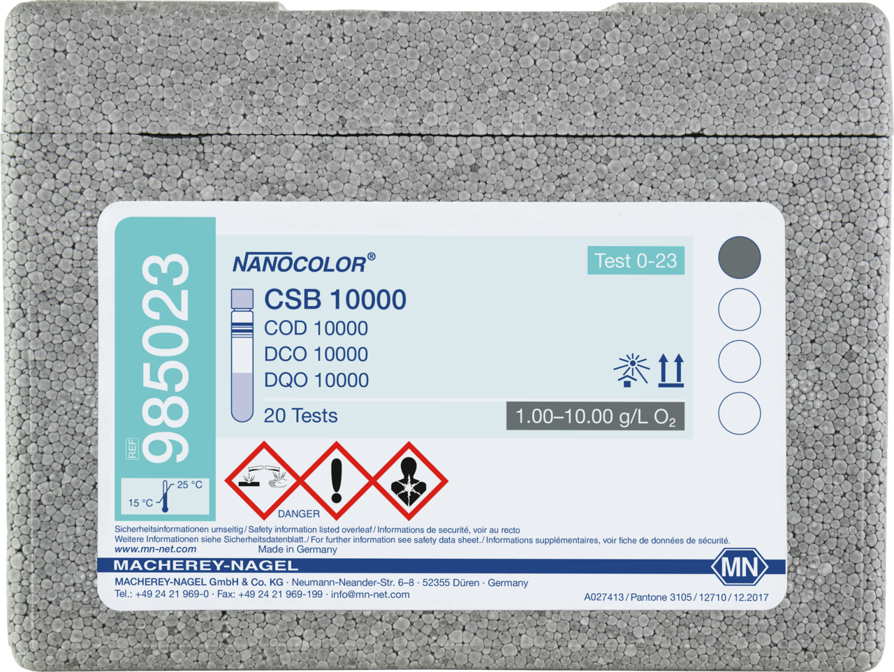 Rugged box with 20 test tubes. Sufficient for 20 tests.