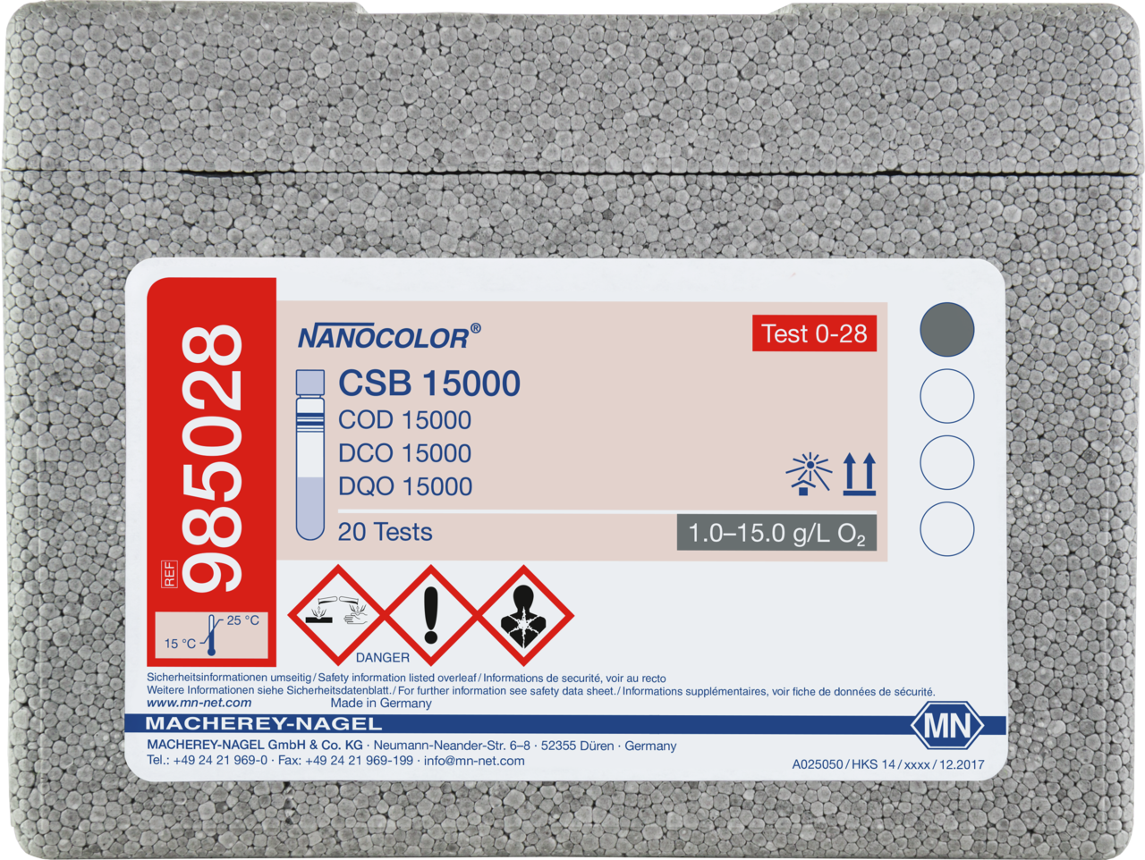Rugged box with 20 test tubes. Sufficient for 20 tests.