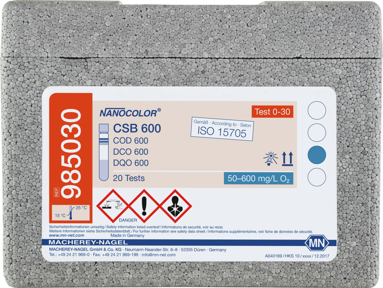 Rugged box with 20 test tubes. Sufficient for 20 tests.