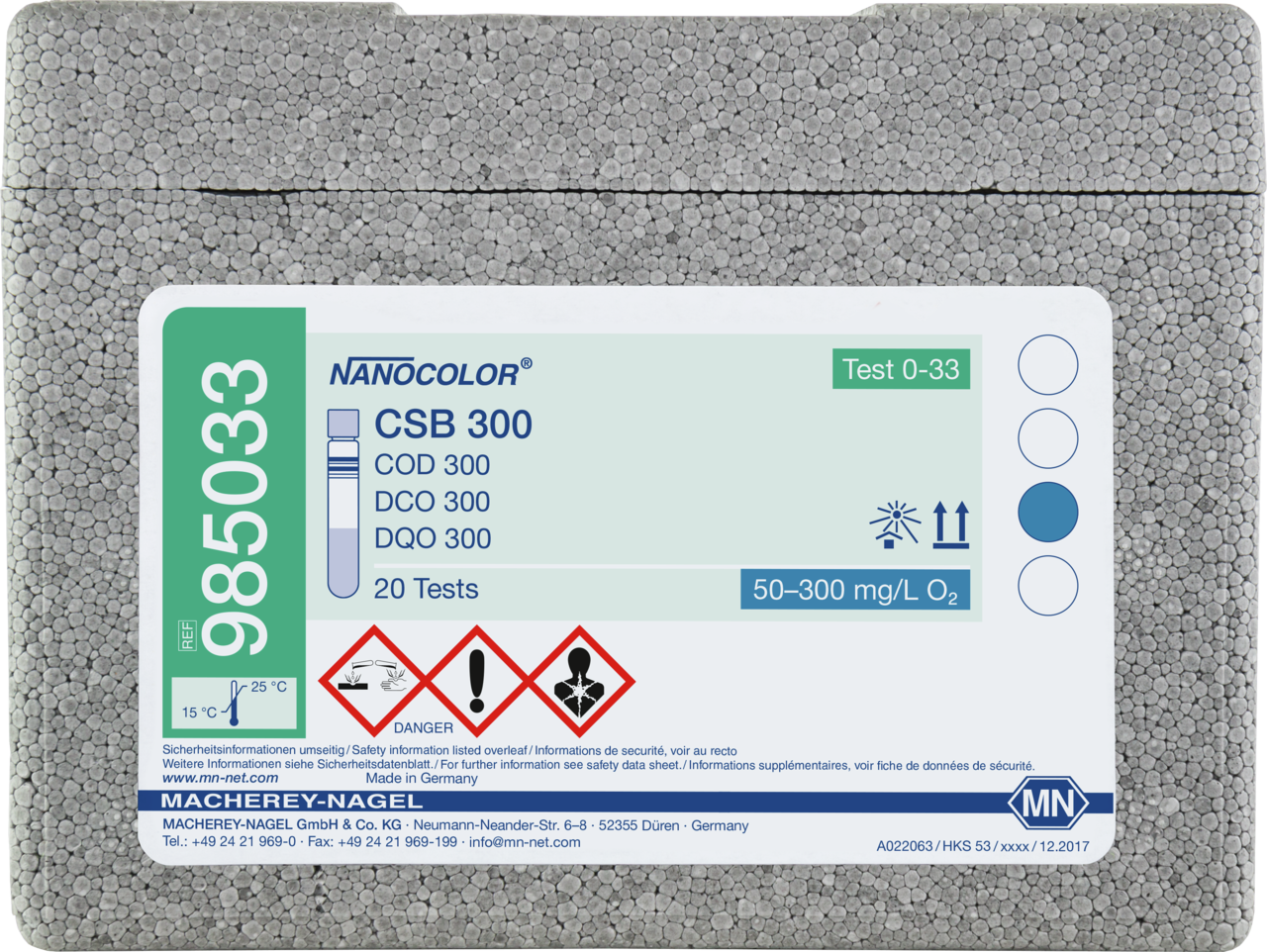 Rugged box with 20 test tubes. Sufficient for 20 tests.