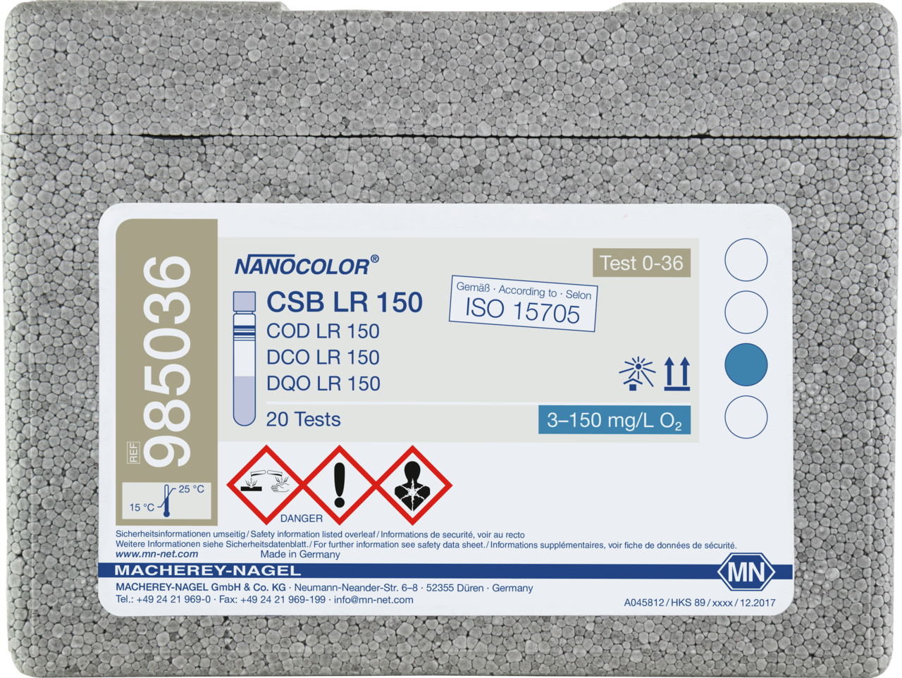 Rugged box with 20 test tubes. Sufficient for 20 tests.