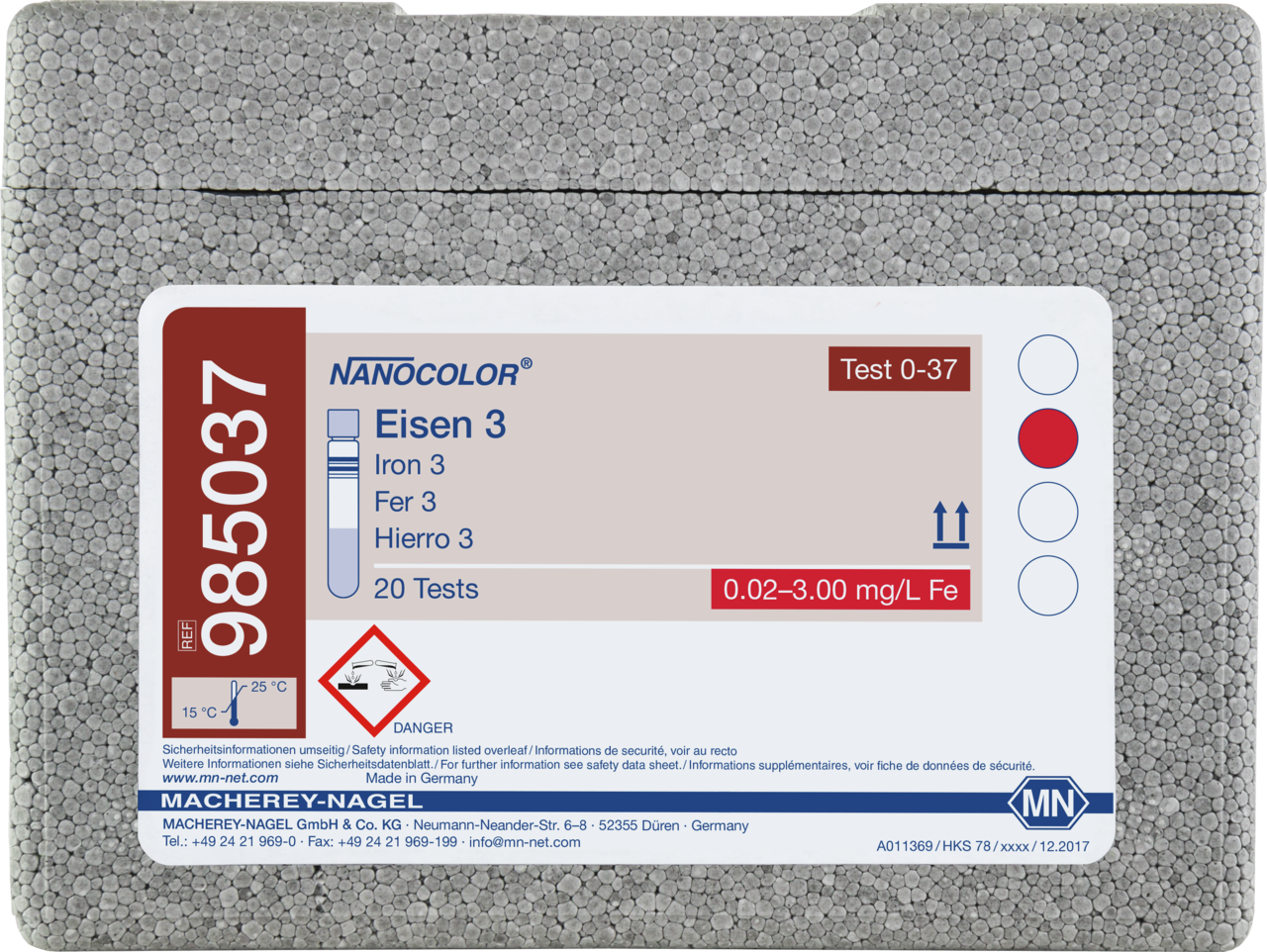 Rugged box with 20 test tubes. Sufficient for 20 tests.