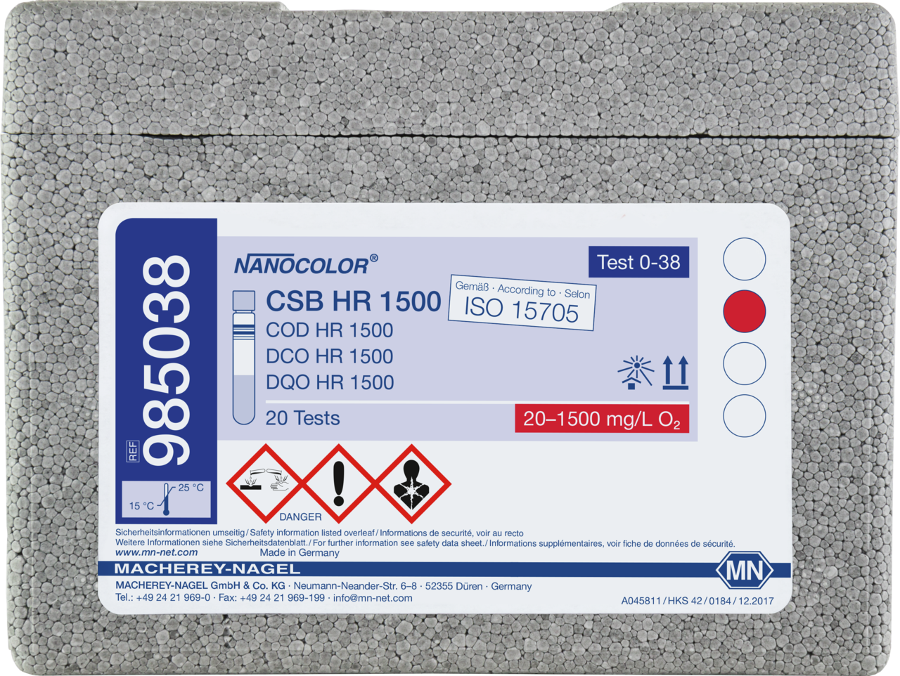Rugged box with 20 test tubes. Sufficient for 20 tests.