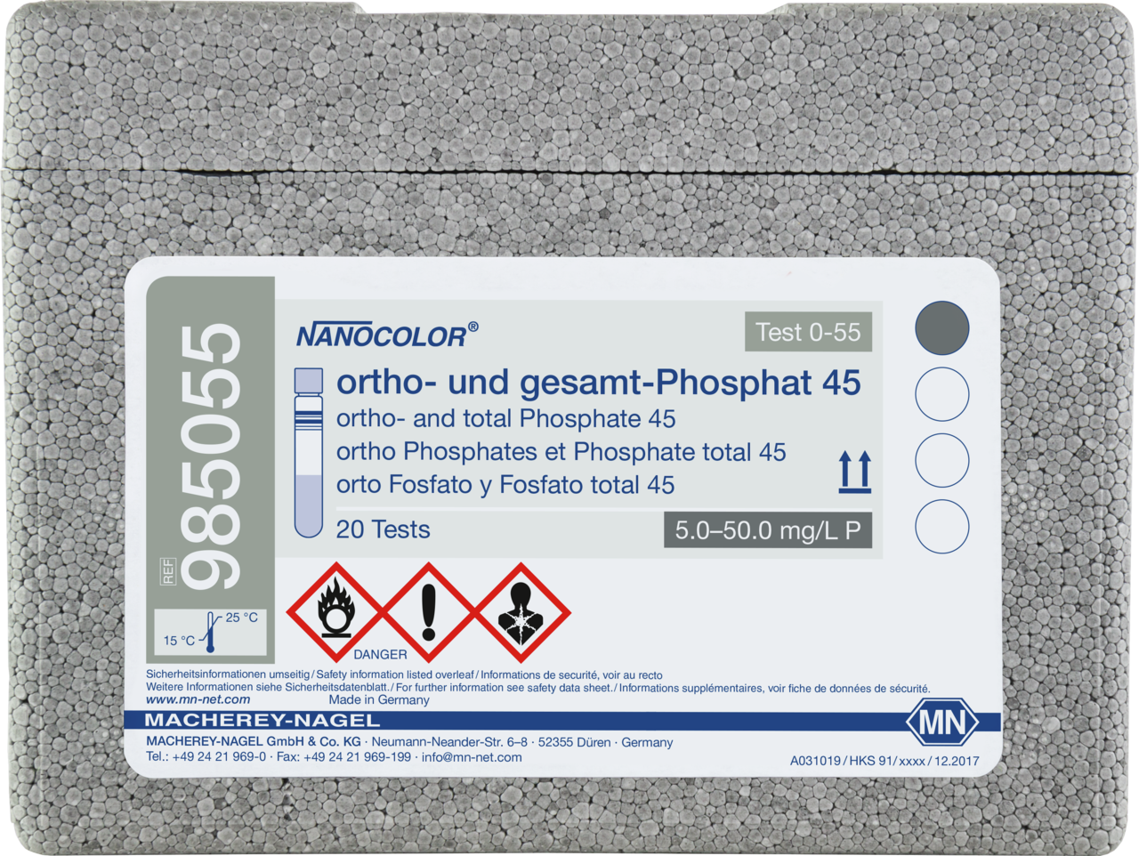 Rugged box with 20 test tubes. Sufficient for 20 tests.