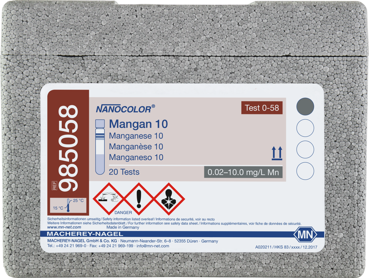Rugged box with 20 test tubes. Sufficient for 20 tests.