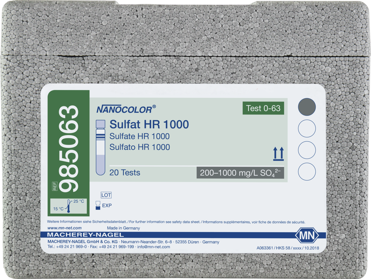 Rugged box with 20 test tubes. Sufficient for 20 tests.