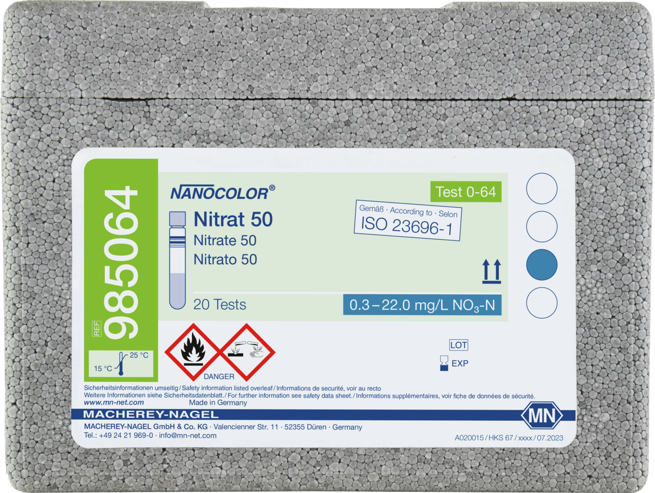 Rugged box with 20 test tubes. Sufficient for 20 tests.