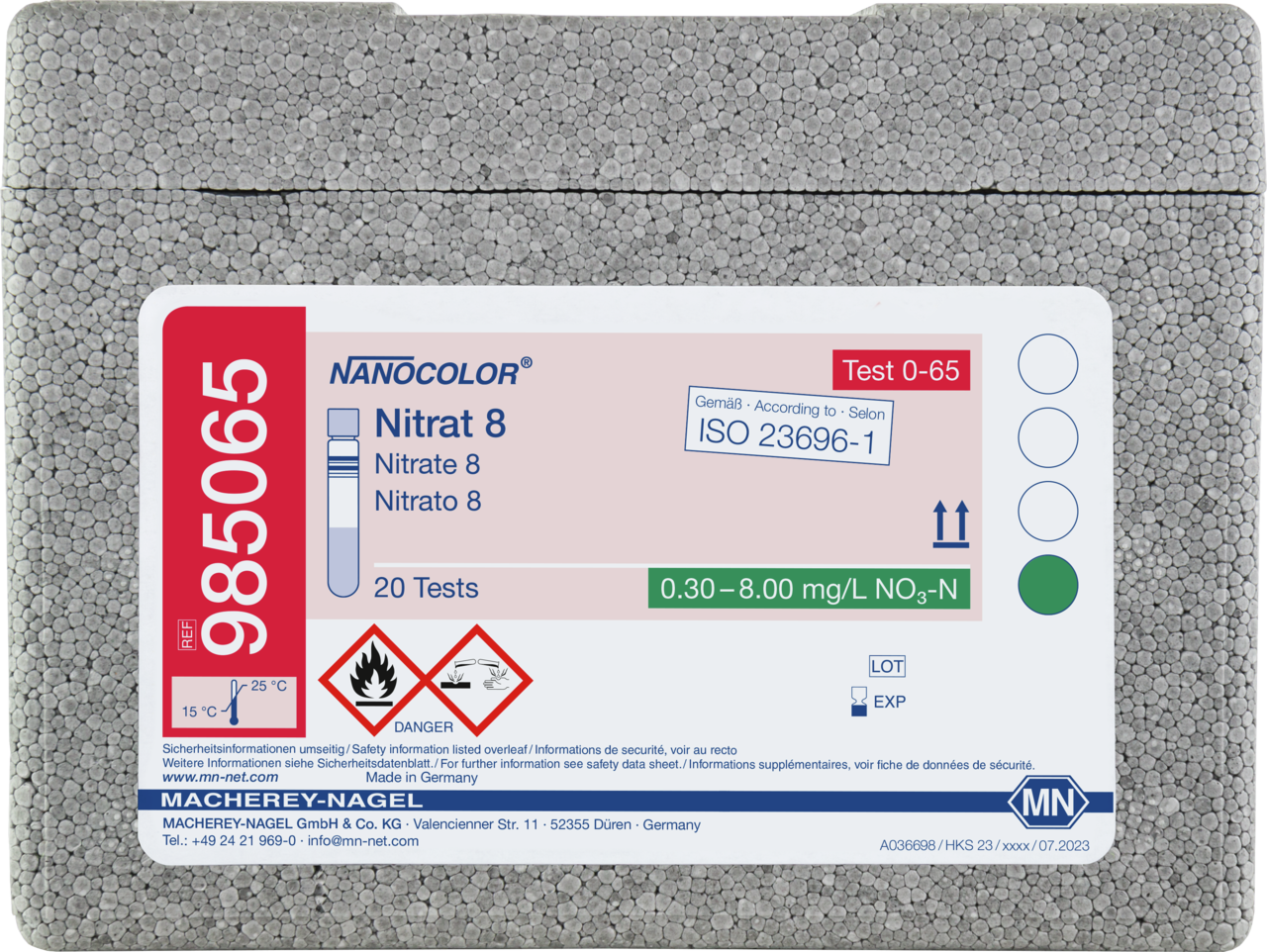 Rugged box with 20 test tubes. Sufficient for 20 tests.
