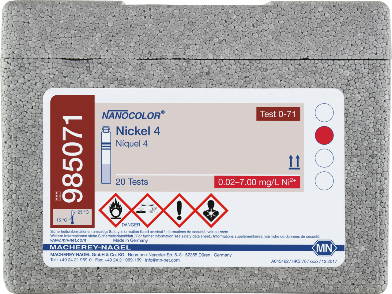 Rugged box with 20 test tubes. Sufficient for 20 tests.