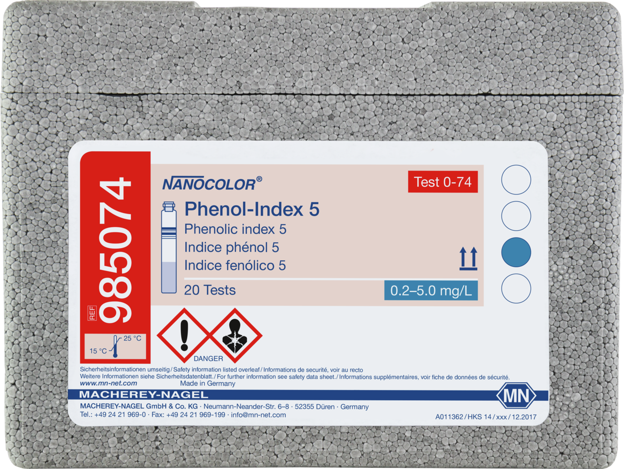 Rugged box with 20 test tubes. Sufficient for 20 tests.