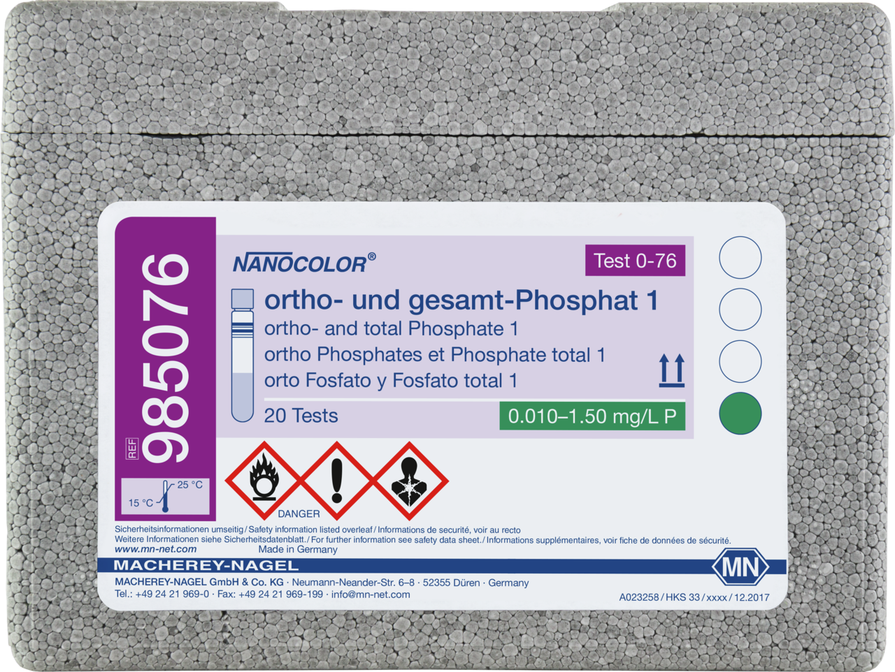 Rugged box with 20 test tubes. Sufficient for 20 tests.