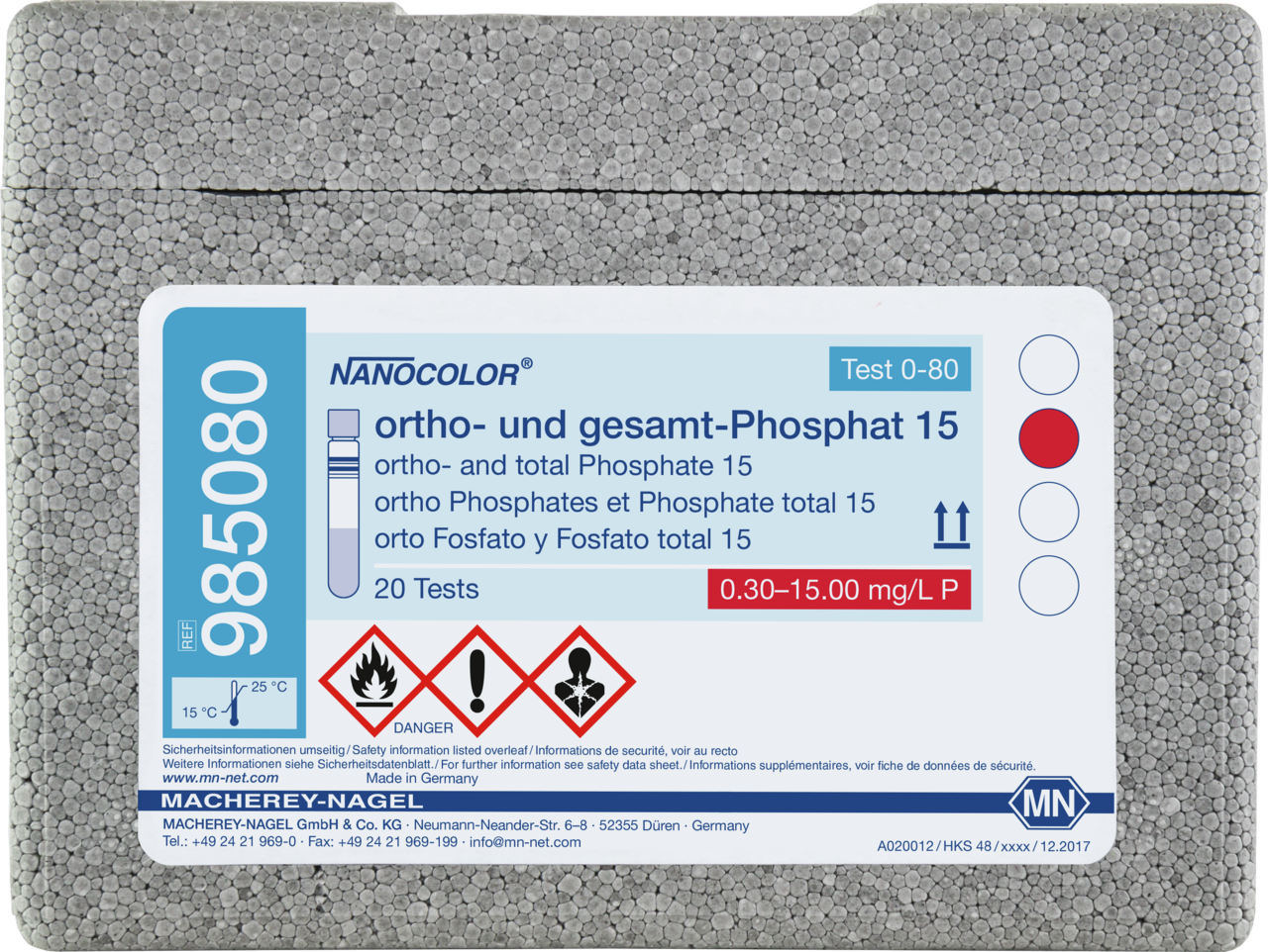 Rugged box with 20 test tubes. Sufficient for 20 tests.