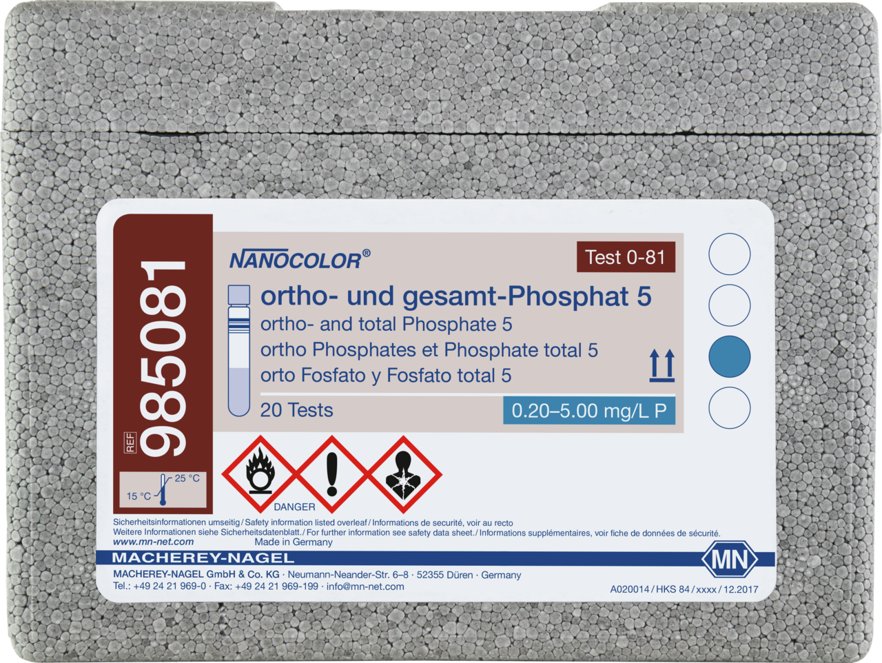 Rugged box with 20 test tubes. Sufficient for 20 tests.