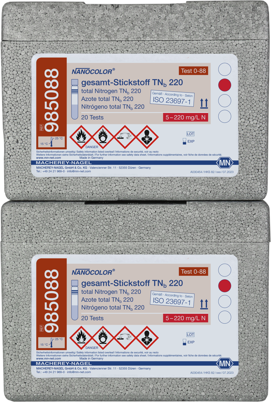 2 rugged boxes with 20 test tubes for decomposition and 20 test tubes for analysis. Sufficient for 20 tests.