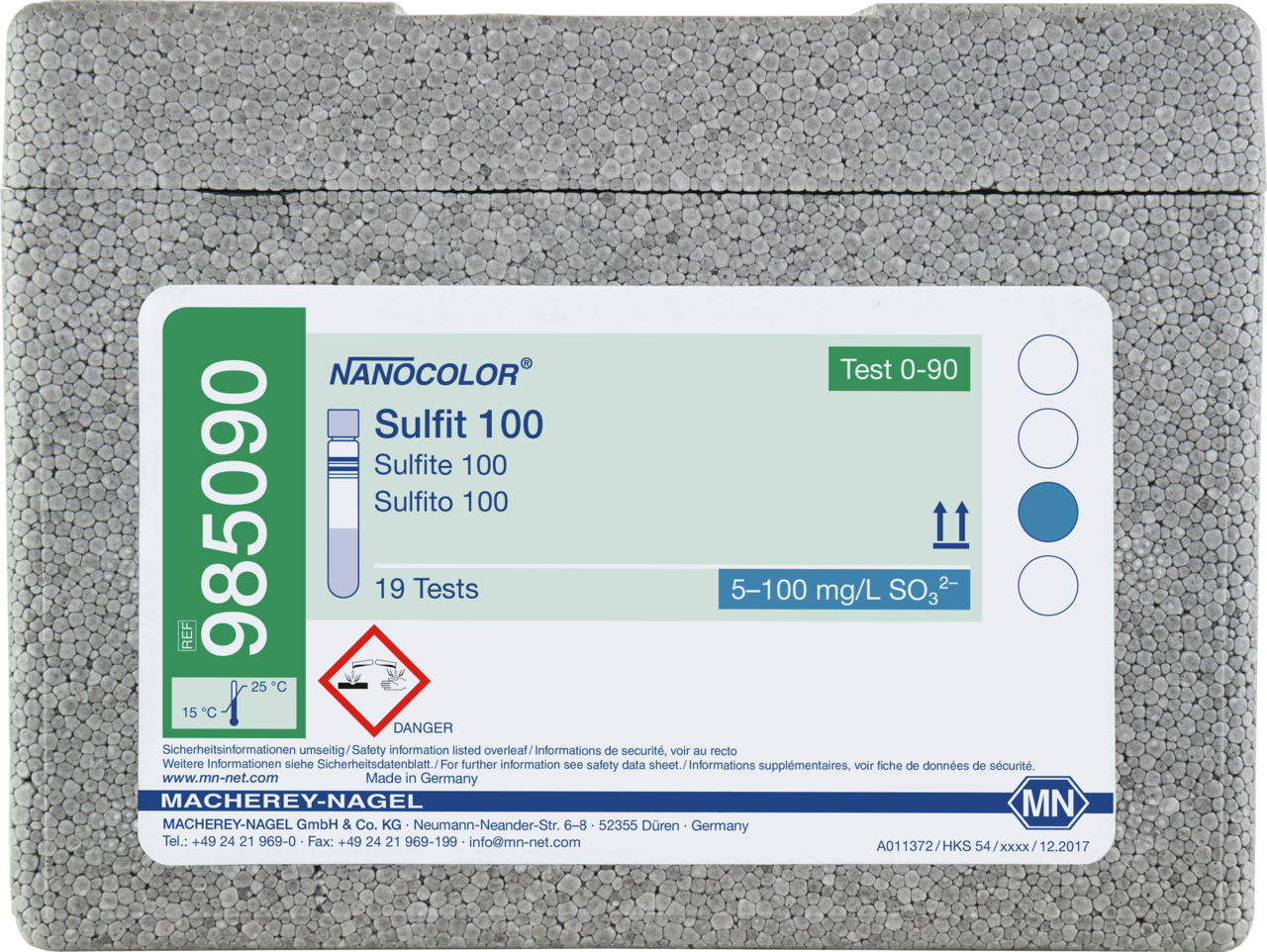 Rugged box with 19 test tubes. Sufficient for 19 tests.