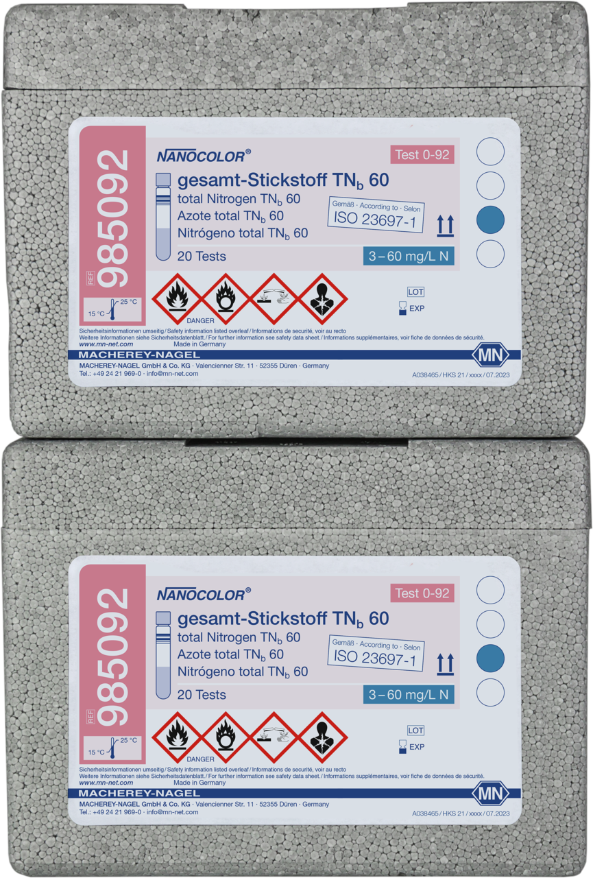 2 rugged boxes with 20 test tubes for decomposition and 20 test tubes for analysis. Sufficient for 20 tests.