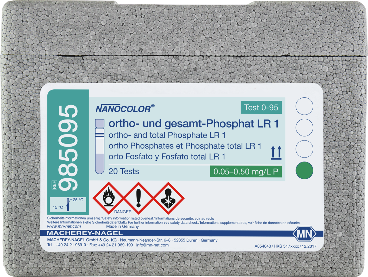 Rugged box with 20 test tubes. Sufficient for 20 tests.